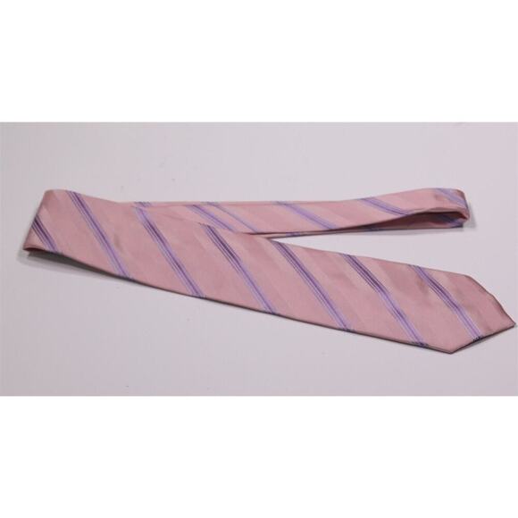 Paul Stuart Made in Japan Pink w/ Sky Blue Stripe Silk Handmade Necktie Tie Slim - Picture 2 of 6